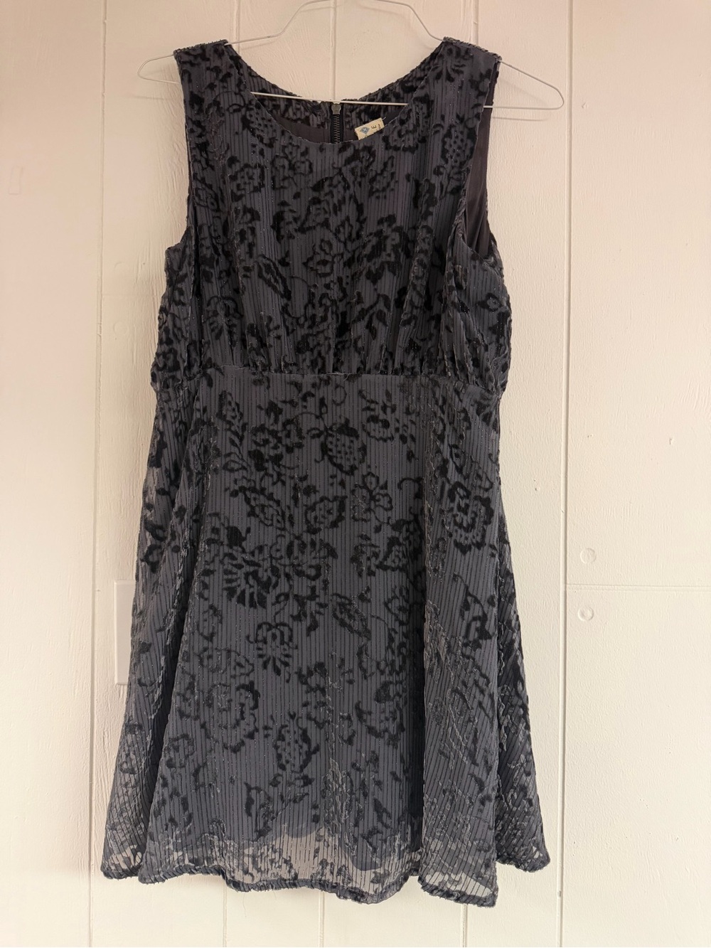 Free People Black Sleeveless Floral Velvet Burnout Dress- Size 6